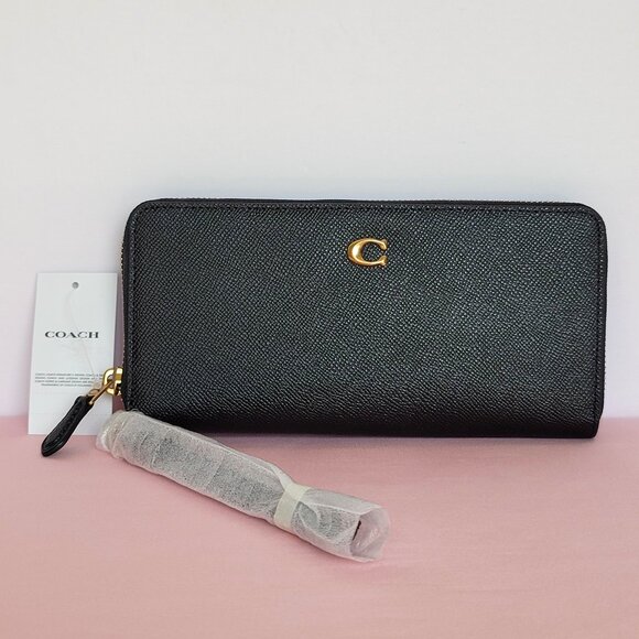 COACH Crossgrain Leather Long Continental Wallet/Wristlet -Black color - Picture 1 of 16